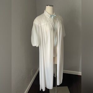 Vanity Fair White Robe with Lace and Blue Ribbon